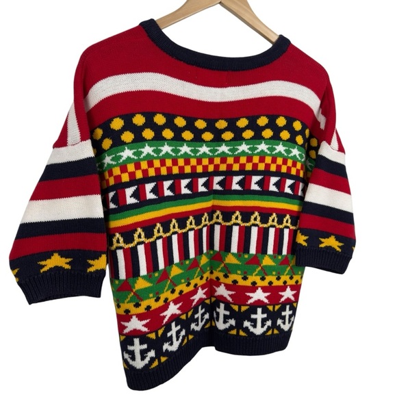 Carroll Reed Women's M Nautical Knit Cardigan Button Up Cotton Colorful 90's - Picture 13 of 16